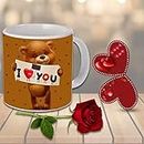 AWANI TRENDS Ceramic Coffee Mug and Artificial Red Rose and Love Greeting Card for Your Girlfriend,Boyfriend,Wife and Husband | Valentine's Day,Birthday,Anniversary,New Year Gift -ATLRG-045