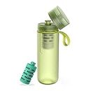 PHILIPS Water GoZero Active BPA-Free Water Bottle with River/Lake/Spring Water Filter for Hiking Camping, Sport Squeeze Water Bottle, Lightweight, Blue, 20 oz with Adventure Filter, Green