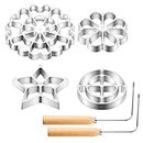 Ziliny 6 Pcs Rosette Iron Molds Set Bunuelos Mold with Handle Cooking Stamp Maker Kit Cookie Cutters Aluminum Alloy Waffle Molds Set with 3 Interchangeable Heads Star Flower Circle for Kitchen Baking
