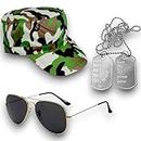 Army glasses Camouflage Hat Dog Tag Soldier Force Style Set Fancy Dress Costume