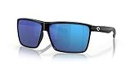Costa Del Mar Men's Rincon Fishing and Watersports Polarized Rectangular Sunglasses, Shiny Black/Grey Blue Mirrored Polarized-580G, 63 mm