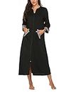 Ekouaer Women Zipper Robe 3/4 Sleeves Loungewear Full Length Sleepwear Pockets Housecoat Long Soft Bathrobe
