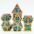 UDIXI Steampunk Style Metal Dice Set 7 Die Polyhedral DND Dice Set D&D Dice for Dungeons and Dragons Role Playing Game and Math Teaching (Gold-Blue Red)