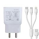 3 in 1 Charger for LG G Flex Charger Android Smartphone Wall Mobile Charger Hi Speed Fast Charger with 1.2m 3-in-1 Multi Functional Micro USB Android iOS Type-C Cable - (White, SH.J, VO)