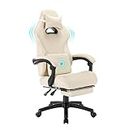segedom Gaming Chairs High Back Massage Game Chair with Footrest Computer Reclining Chair with Headrest and Lumbar Support for Big and Tall PVC Leather Gaming Chair for Adults (Beige)