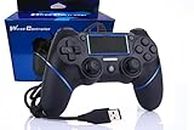 Intckwan Mando para PS-4 / Pro/Slim/PC(Win7/8/10), Controlador De Juegos con Cable, Gamepad con Vibración, Agarre Antideslizante（Azul）