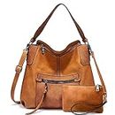 Realer Handbag, Women's Shopper, Leather Shoulder Bag, Large Shoulder Bag, Elegant Handbag, Hobo Bag with Removable Shoulder Strap, Light brown, 2 pieces, L