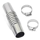 Crynod 1 PC Car Exhaust Pipe Tube Connector with Clamps, 5.1In Metal Flexible Corrugated Vehicle Heater Exhaust Pipe Accessories, Universal Heavy Duty Replacement for Diesel Boat (Silver #Straight)