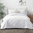 Exclusivo Mezcla Ultrasonic Quilt Set King Size, 3 Pieces White King Quilt (104"x96") with 2 Pillow Shams, Lightweight Bedspreads Modern Striped Coverlet Set for All Seasons