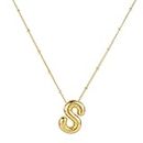 Bubble Letter Necklace, 14k Gold Plated Balloon Initial Necklace Personalized Balloon Alphabet Pendant Necklaces Jewelry Gift for Women Girls (S)
