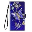 Dkandy for Samsung Galaxy S21 FE 5G Printed PU Leather Magnetic Wallet Case Flip Cover for Samsung Galaxy S21 FE 5G (Blue Butterfly Print)