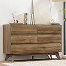 Artiss Chest of Drawers with 6 Drawer, Oak Wood Dresser Tallboy Storage Cabinet Board Side Tables Desk, Floor Stand Nightstand Cabinets, Bedroom Living Room Home Furniture Walnut