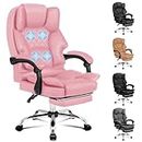 ALFORDSON Ergonomic Office Chair with Massage, 150° Recline and 360° Swivel, Gaming Executive Computer Racer Chair Adjustable Height,PU Leather Home Office Chair with High Backest Footrest(Pink)