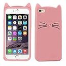 Unirock Stylish Cat Silicon Case with |Mustache Ears|Special for Girls| Back Cover for Apple iPhone 6 [Pink]