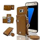 Compatible with Samsung Galaxy S7 Edge Wallet Cover with Crossbody Shoulder Strap and Stand Leather Credit Card Holder Cell Accessories Phone Cover for Glaxay S7edge Gaxaly S 7 GS7 7s 7edge Brown