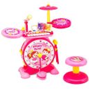 2-in-1 Kids Electronic Drum and Keyboard Set with Stool-Pink - Color: Pink
