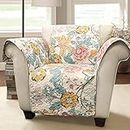 Lush Decor Sydney Furniture Protector, Arm Chair, 71" W x 75" L, Blue & Yellow - Flower Leaf Garden - Quilted Floral Chair Cover - Country Cottage Slipcover - Pet Protector for Chair