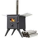 NJ Camping Wood Burning Stove - Hot Tent Heater Portable Wood Fired Cooker for Outdoor Cooking and Heating Small Pallet Burner Stainless Steel Chimney Drying Rack