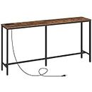 MAHANCRIS Console Table with Power Outlet, 63" Narrow Sofa Industrial Entryway Behind Couch Table with USB Ports for Entryway, Hallway, Foyer, Living Room, Bedroom CTHR16E01Z