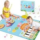 Lobyoh Baby Spielzeug 1 Jähr, 2-in-1-Musikmatte Piano Matte für Kleinkinder, Trommelspielzeug, Pädagogische Geschenke für Jungen Mädchen 1 2 3 4 5 Jahren