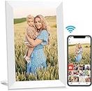 AEEZO 10.1 Inch WiFi Digital Picture Frame, IPS Touch Screen Smart Cloud Photo Frame with 16GB Storage, Easy Setup to Share Photos or Videos via Free AiMOR APP, Auto-Rotate, Wall Mountable (White)