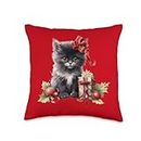 Abbigliamento, Accessori e Idee regalo per Natale Red Bow-Christmas Cat Throw Pillow, 16x16, Multicolor