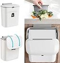 PILITO Kitchen Cabinet Door Hanging Trash Can with Lid, 2.4 Gal, Small Under Sink Garbage Can for Restroom, Bathroom, RV Kitchen Trash Bin, Wall Mounted Counter Waste Compost Bin, Plastic (White)