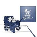 3D Birth Card Baby Boy – Pop Up Greeting & Congratulations Cards for the first birthday – as little gift, voucher & Packaging – Carte de naissance Pop Up en anglais – New Baby Born surprise Card