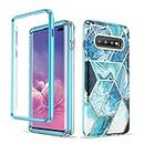 Asuwish Phone Case for Samsung Galaxy S10 Plus Cell Cover Hybrid Luxury Cute Marble Shockproof Full Body Hard Heavy Duty Slim Accessories S10+ S10plus 10S Edge S 10 10plus Women Girls Blue