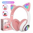 Cat Ear Bluetooth Wireless Headphones Girls Kids Gift LED Stereo Headsets w/ Mic