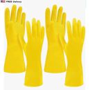 Cleaning Gloves 2 Pair Yellow Rubber Latex Kitchen Mittens Dish Washing Handwear