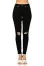 WAX JEAN Women's Butt I Love You Push Up High Rise Skinny Denim Jeans with Rips, Black, 7