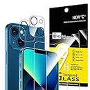 NEW'C - Juego de 4, 2 x vidrio templado para iPhone 13 (6,1"), y 2 x protector de cámara trasera, antiarañazos, sin burbujas de aire, ultra resistente, dureza 9H Glass