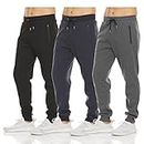 PURE CHAMP Mens 3 Pack Fleece Active Athletic Workout Jogger Sweatpants for Men with Zipper Pocket and Drawstring Size S-3XL, Set 2, Large