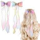 WLLHYF 2 Pcs Hair Bows Colorful Ribbon, Princess Ribbon Pearl Tassels Girls Hair Accessories Embroidery Alligator Clips for Girls Kids Teens Women Princess Wedding Birthday Party