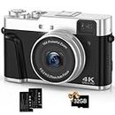 4K 48MP Digitalkamera,Autofocus Kompaktkamera mit 32GB Speicherkarte 16X Digitalzoom,Fotokamera(Light Black)