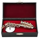 Miniature Alto Saxophone Replica with Stand and Case Gold Plated Instrument Model Ornaments Top Grade Gift Mini Musical Instrument Model Golden Plated Musical Ornaments