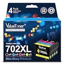 Valuetoner Remanufactured 702XL T702 702 XL T702XL Replacement for Epson 702 Ink cartridges for Epson Workforce Pro WF-3733 WF-3720 WF-3730 Printer (Large Black, Cyan, Magenta, Yellow, 4 Pack)