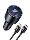 UGREEN 130W USB C Car Charger, 3 Port Car Charger PD3.0/QC4.0/PPS 45W, Car USB Charger with LED Light, Compatible with MacBook, iPad, iPhone 15 14 13, Galaxy S24 Ultra/S23 (100W USB C Cable Included)