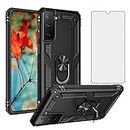 Phone Case for Samsung Galaxy S21 Glaxay S 21 5G 6.2 inch with Tempered Glass Screen Protector Stand Ring Holder Cell Accessories Heavy Duty Rugged Magnetic Gaxaly 21S G5 Women Men Girls Boys Black