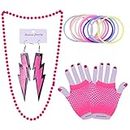 Women's 80s Costume Accessories Set 80s Outfit 1980s Accessories Jewelry Set Neon Earrings Necklace Bracelet Fishnet Gloves