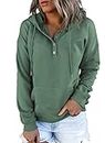 Dokotoo Women's Fashion Hoodies & Sweatshirts Drawstring Long Sleeve Front Button Collar Hooded Pullovers with Pockets Winter Sweatshirts for Women Loose Fit Casual Ladies Fall Shirt Tops Medium