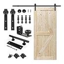 S&Z TOPHAND 36 in.x80 in. Unfinished British Brace Knotty Barn Door with 6.6 FT Sliding Door Hardware Kit/Simple Assembly is Required