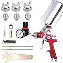 HVLP Gravity Feed Spray Gun: HVLP Gravity Feed Air Spray Gun with 1.4mm 1.7mm 2.0mm Nozzles, Professional Air Spray Paint Kits with 1000cc Aluminum Cup & Air Gauge for Auto Paint, Primer, Clear/Top Coat & Touch-Up