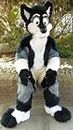 PROPSCOS Mascot Costumes Long Fur Furry Wolf Black Husky Dog Fox Fursuit Mascot (XXL)
