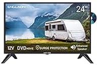 ENGLAON 24 Inch HD TV with LED 12V Display and Built-in DVD Player for Caravan Motorhome Camper Boat or RV