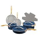 TAAZZMART Ceramic Nonstick Cookware Set Pots and Pans with Lids (12 pcs) Aluminum Oven and Dishwasher Safe (Blue-TM Set)