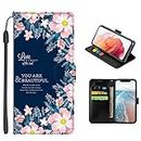 Dkandy for Samsung Galaxy Note 10 Plus Printed PU Leather Magnetic Wallet Case Flip Cover for Samsung Galaxy Note 10 Plus (Navy with Pink Flowers)