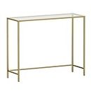 VASAGLE Console Table, Entry Table, Sofa End Table, Tempered Glass Table Top, Metal Frame, Heavy Duty, Adjustable Legs, for Living Room, Entryway, Hallway, Gold LGT26G
