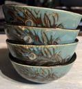Set of 4 Pier 1 Imports Peacock Bowls Feathers 5.5” Teal Brown